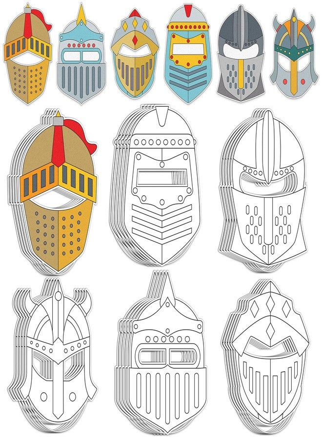 Lonfliness 36 Set Medieval Knight Armor Coloring Mask Craft for Kids Color Your Own Paper DIY Kit Religious Bible Armor of God Knight Mask Crafts Helmet of Salvation Craft for Fun Home Activities Party Supplies - Image 1